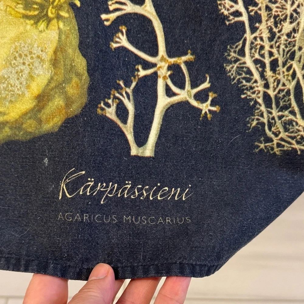 Vintage Mushroom Patterned Linen Cotton Blend Tea Towel